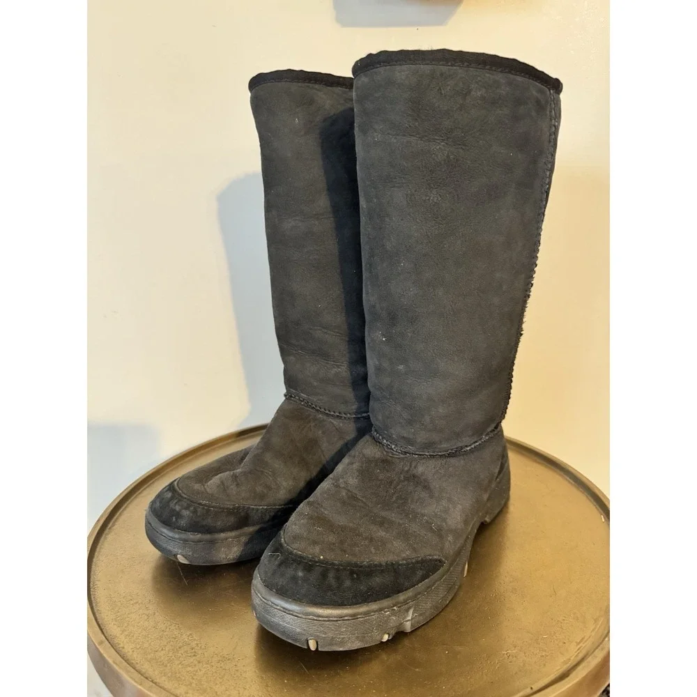 Ultimate Tall Braid 5340 UGG Boots Black Size 10 Good Warm Winter Snow Leather - Picture 2 of 9